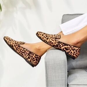 Birdies Smoking Slipper Loafer The Starling in Cheetah Calf Hair, Size 7.